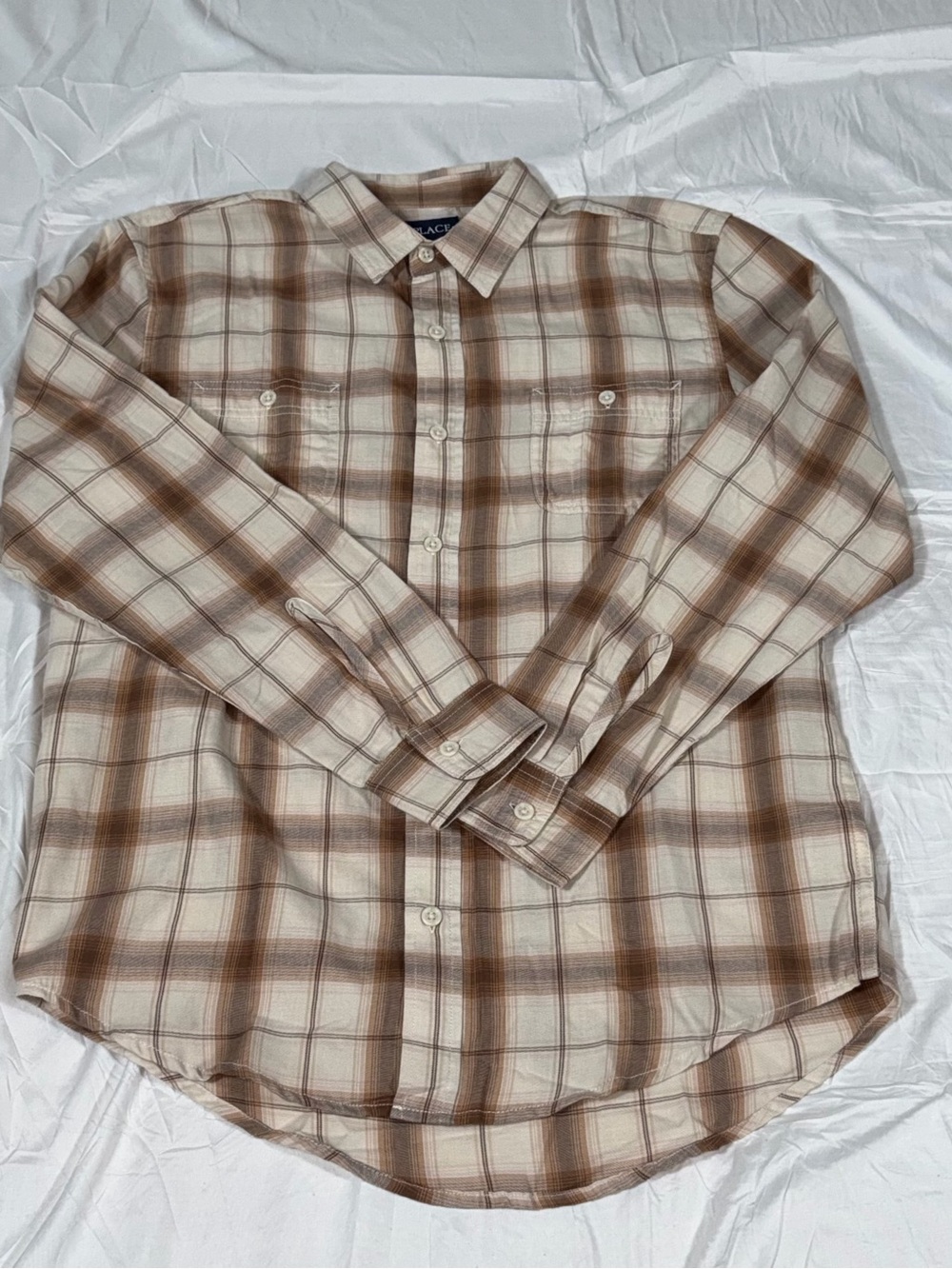 The Childrens Place Plaid Flannel Shirt NWT Adult Medium M Haystack Brown B33